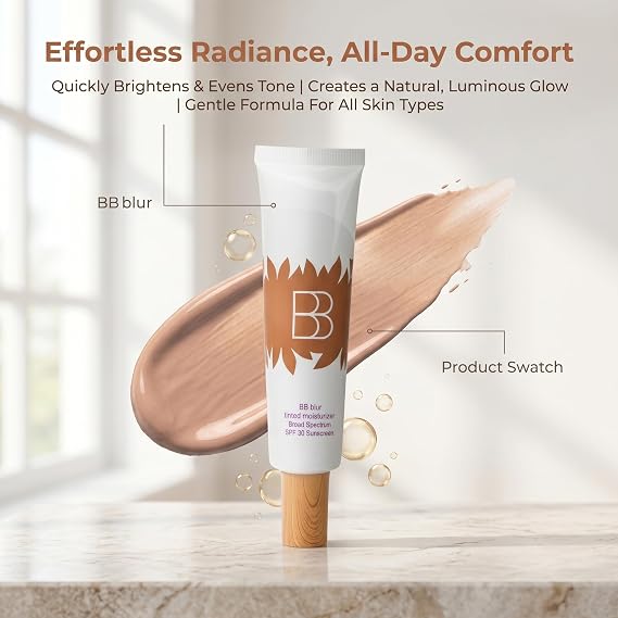 2PC BB blur tinted moisturizer Broad Spectrum SPF 30 - tinted sunscreen bb cream concealer, Medium Buildable Coverage with Natural Lightweight Matte Finish, Vegan & Cruelty Free