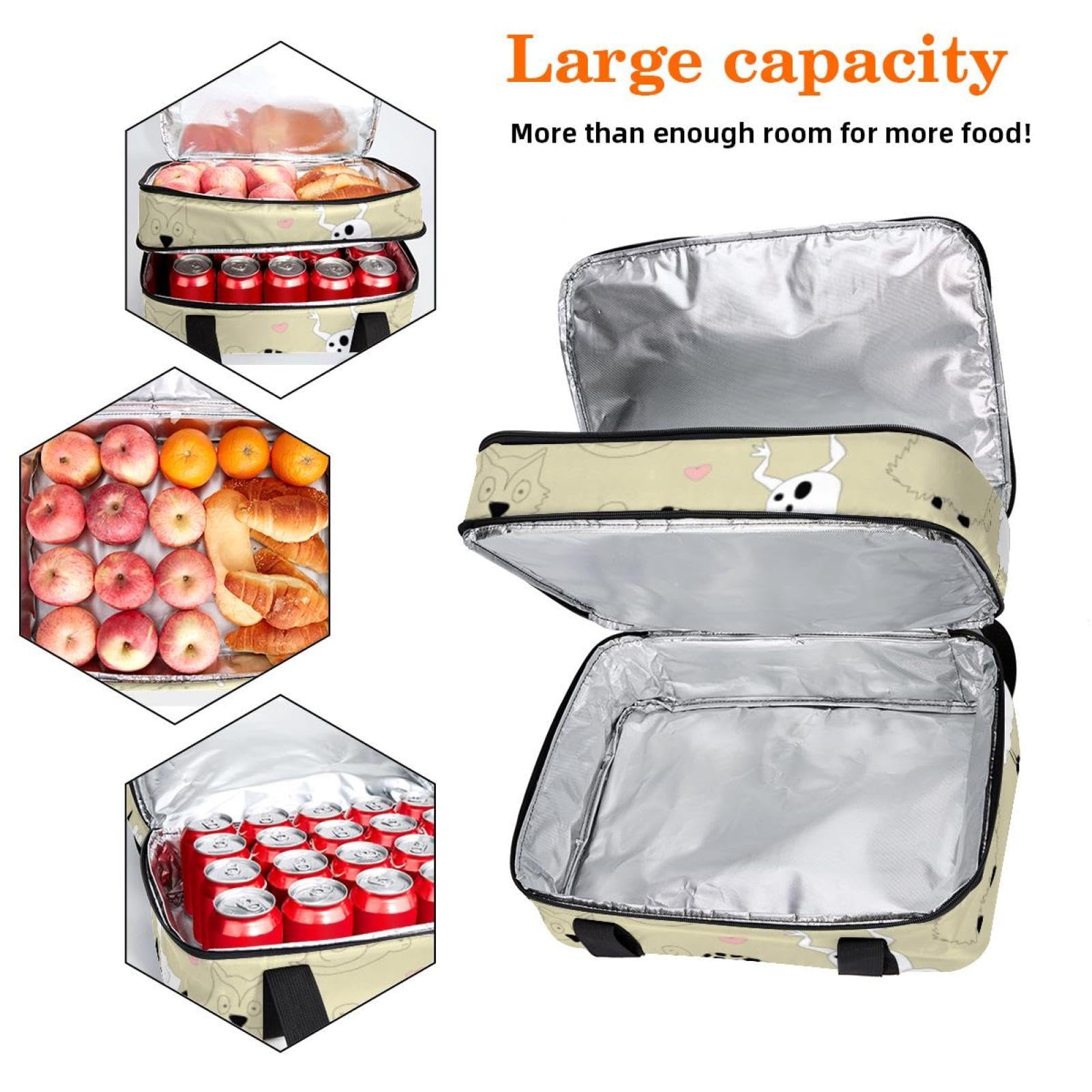Grand sac à déjeuner isotherme pour homme et femme, double couche, étanche, étanche, réutilisable, sac fourre-tout pour le travail, l'école, le pique-nique, la plage, le camping, les voyages, motif