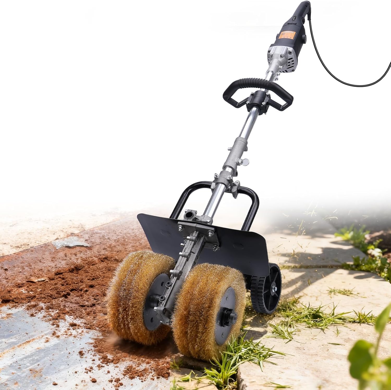 3850W 6in1 Satiniermaschine für Holz Metall, Unkrautentferner zum Fugen | 2X Ø180mm Schleifbürste, 4000RPM, 6 Stufen, Schleifmaschine mit Lang Griff, Bürstenschleifer zur Renovierung von Oberflächen