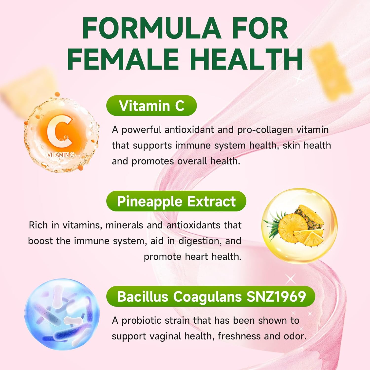Premium Feminine Balance Gummies for Women's Immune Health, Hawaiian Pineapple Gummies Support PH Balance & Vaginal Health, Vegan, Gluten-Free, 120 Count - Image 3