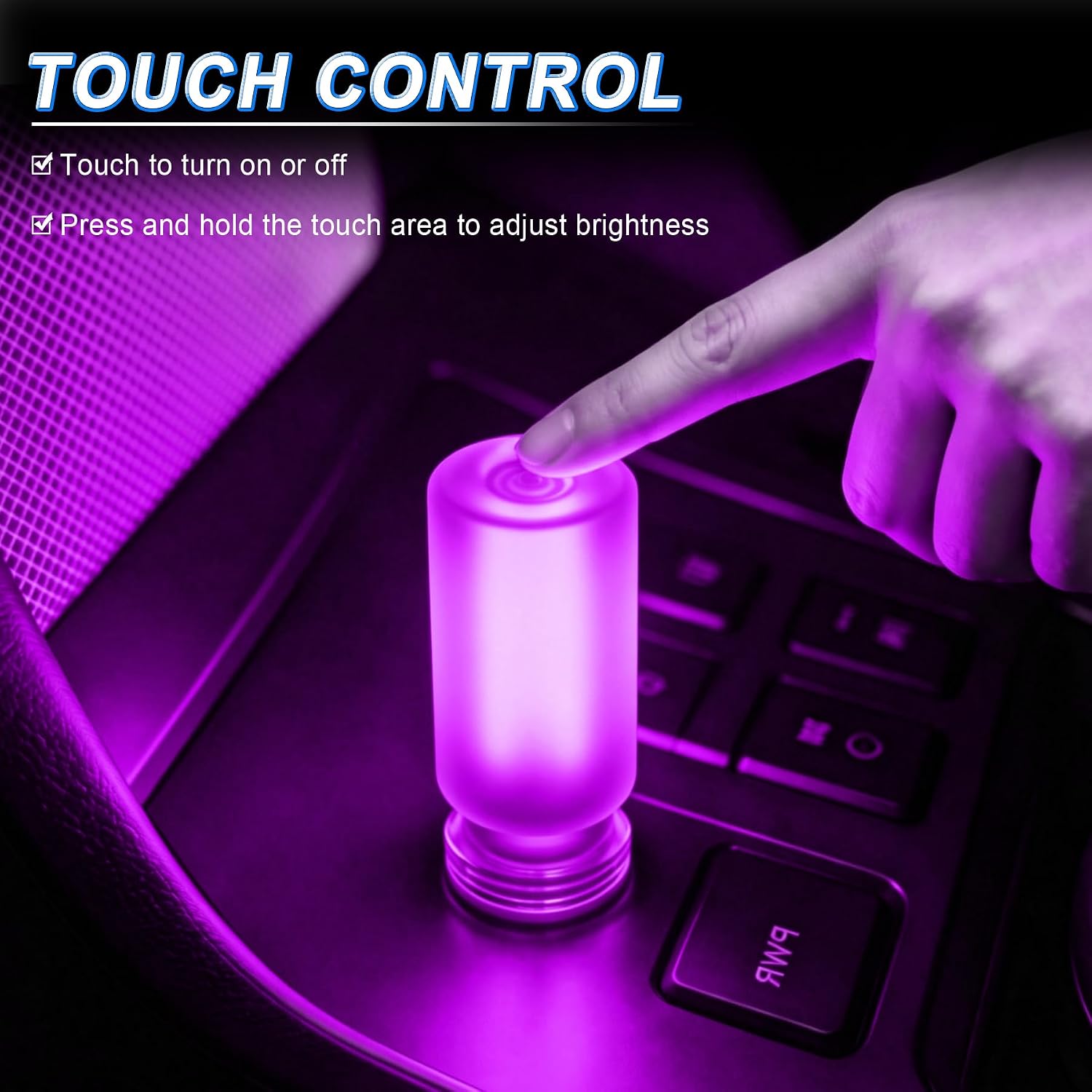 iFunyLED Car Interior USB LED Night Light, Portable Touch dimmable Car Ambient Lighting Kit, Retro Mini Frosted Glass Bottle Lamp Decorations for Vehicle Camping Bedroom Hallway, Pack of 2(Purple) image 4