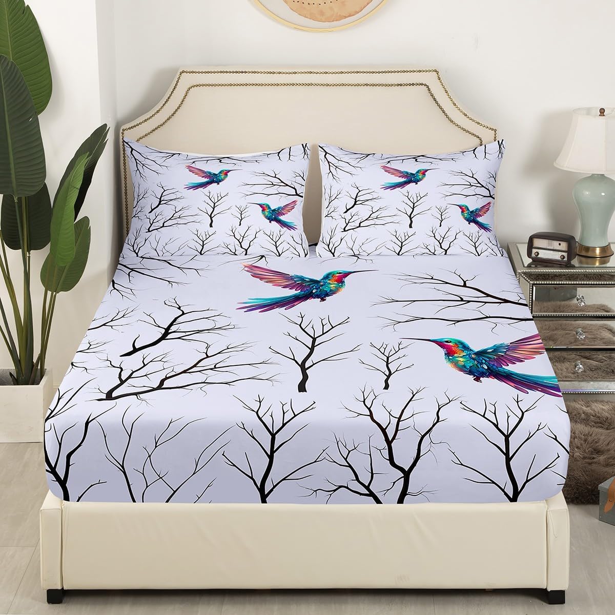 Hummingbird Fitted Sheet Tree Branches Bed Sheet Set for Kids Boys Girls Teens Cute Tropical Birds Bedding Set Farmhouse Garden Breathable Bed Cover No Flat Sheet Gorgeous Room Decor Twin Size 2Pcs
