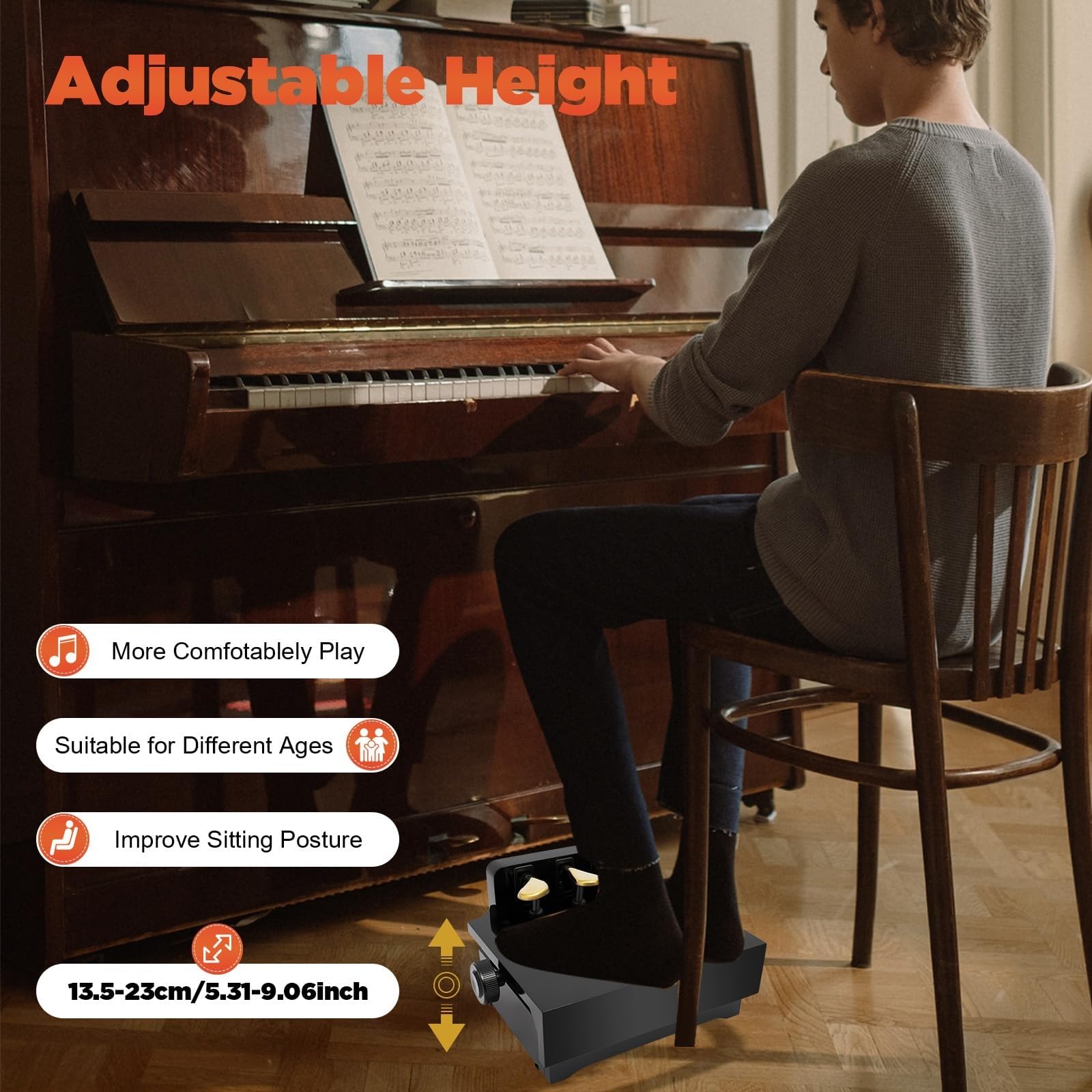 Panchina con estensione per pedali del pianoforte per bambini, estensore per pedali del pianoforte, ideale per pianoforti acustici ed elettrici, per principianti dai 4 ai 12 anni.