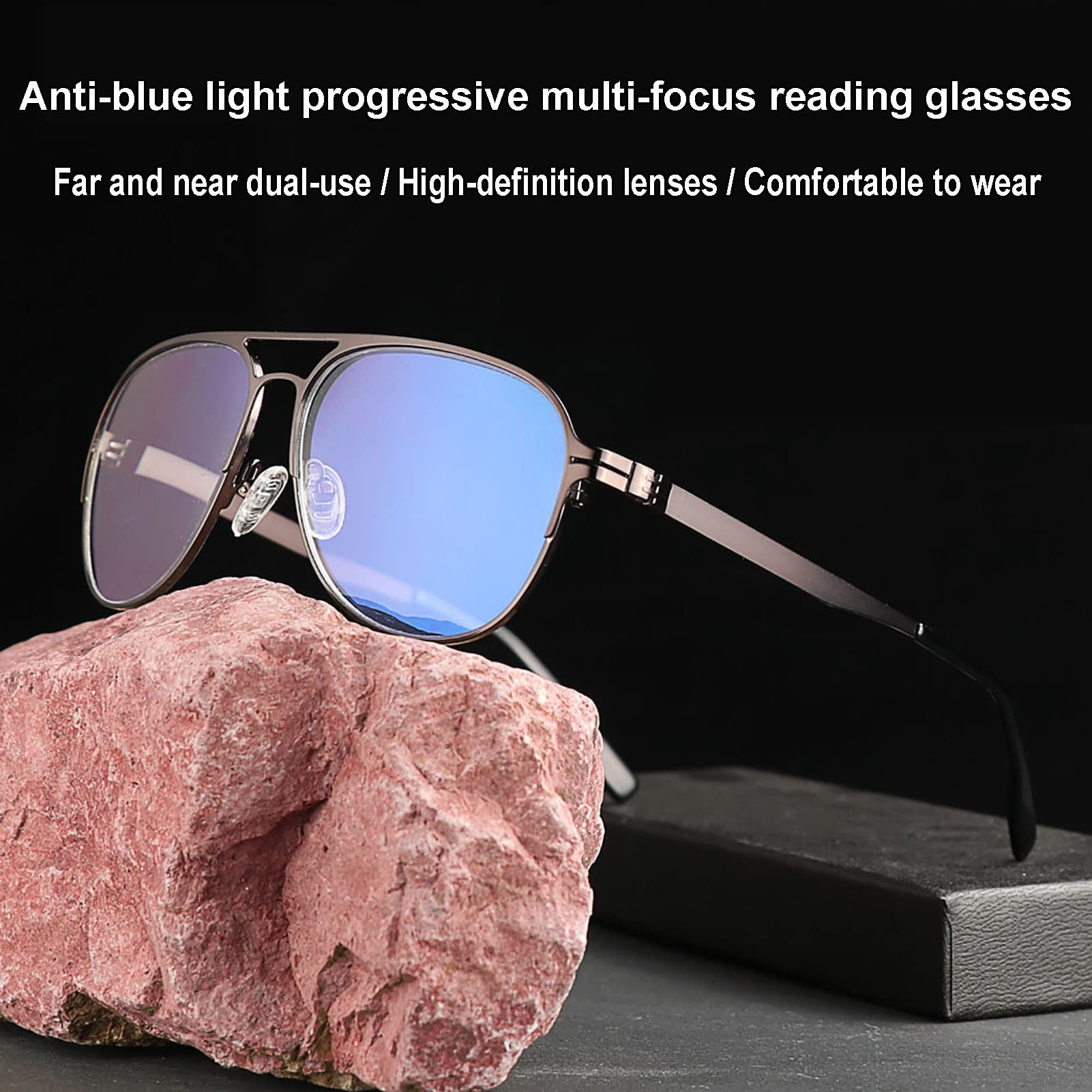 BAFAFA Niebieskie okulary do czytania z blokadą światła, Okulary Presbitia, Progresywne Wieloogniskowe Okulary do czytania UV400, Lekkie czytniki przeciwzmęczeniowe oczu (Color : Grey, Size : +2.0)