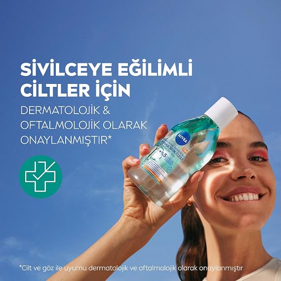 NIVEA Micellar Makyaj Temizleme Suyu Derma Skin Clear 200 Ml, Karşıtı,Niasinamid,Salisilik Asit,Pha