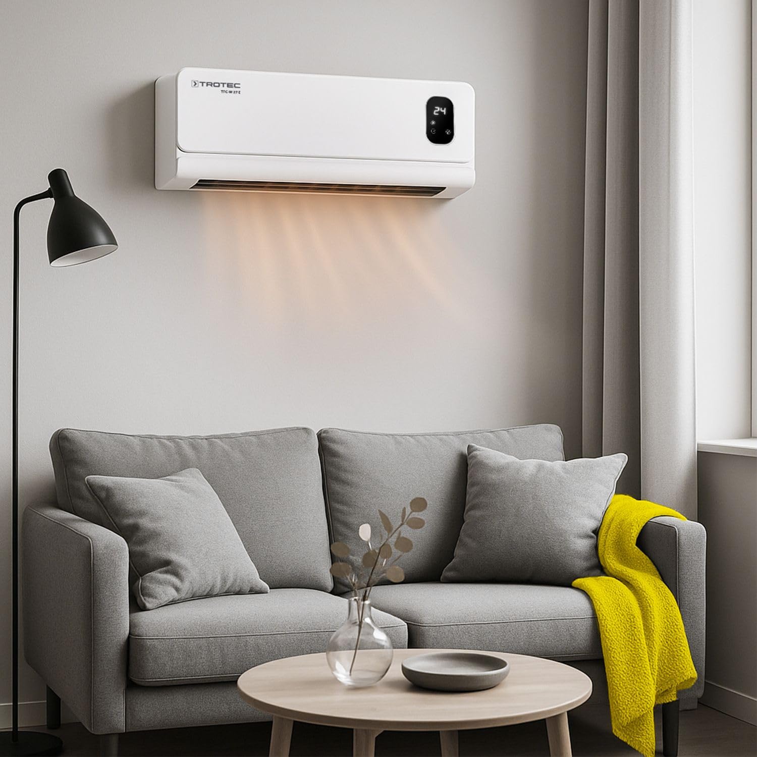 TROTEC TFC-W 27 E Radiateur soufflant mural, 2000 W, chauffage d'appoint, télécommande et détection de fenêtre ouverte, minuterie