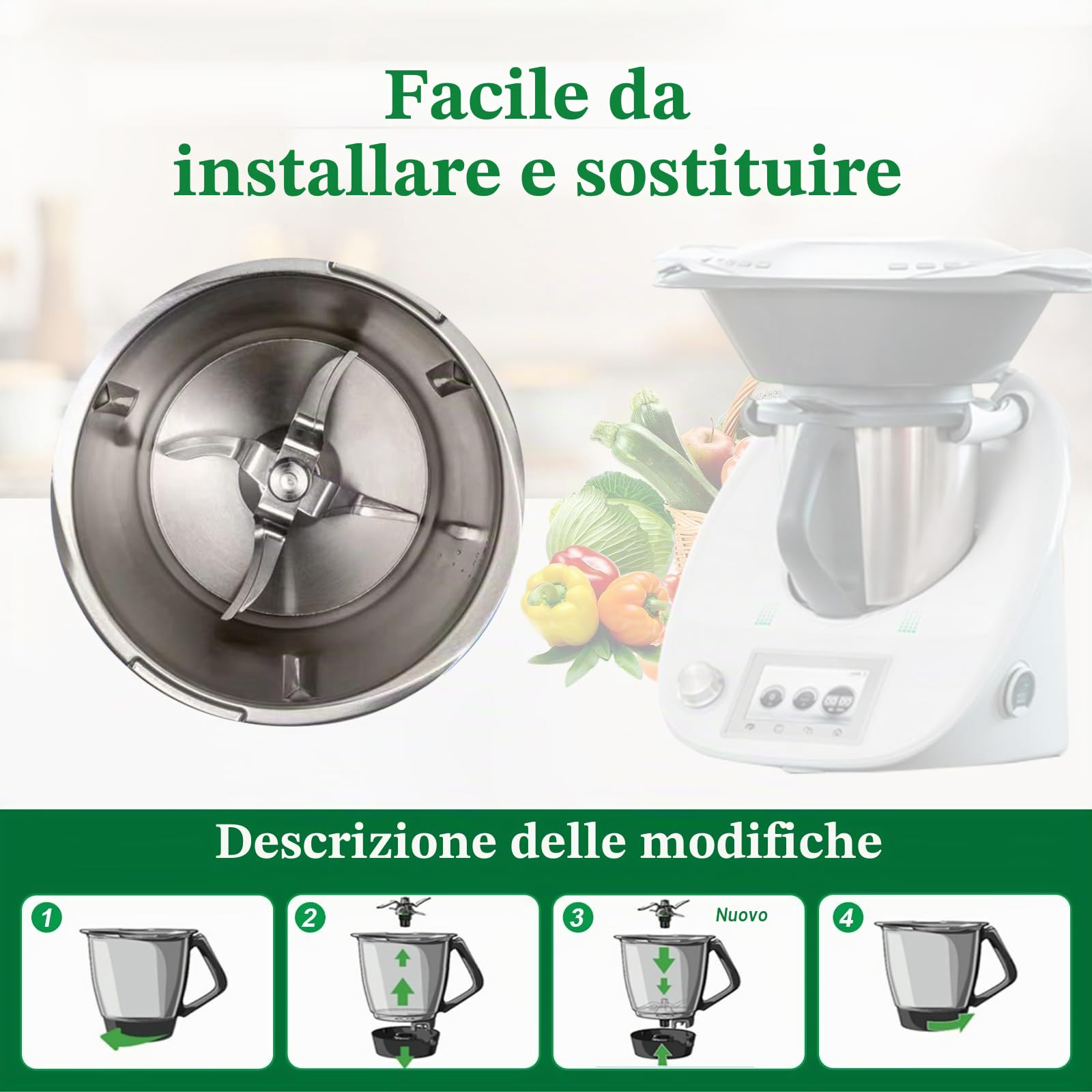 Gruppo Coltelli di Ricambio per Vorwerk Thermomix Bimby TM6 TM7 TM5 - Gruppo Lame Bimby TM6 TM5 in Acciaio Inox SUS420 - Lama per Ricambi Bimby TM6 TM5 - Accessori per Thermomix TM5/TM6/TM7