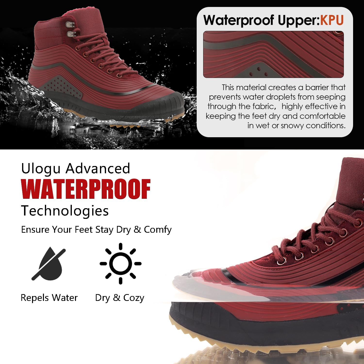 ulogu Botas de nieve para hombres y mujeres, botines aislados impermeables con forro de piel, antideslizantes, ligeros, zapatos de invierno