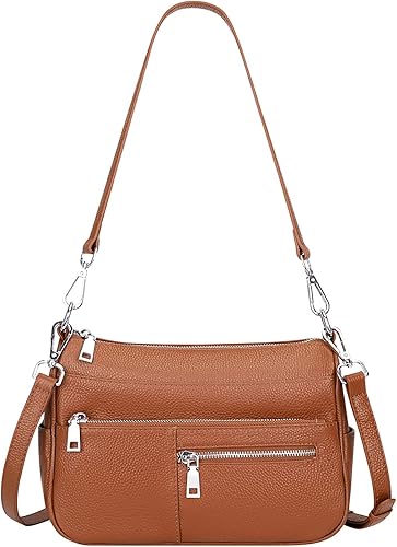 Over Earth Bolso bandolera de cuero genuino para mujer, bolso cruzado pequeño