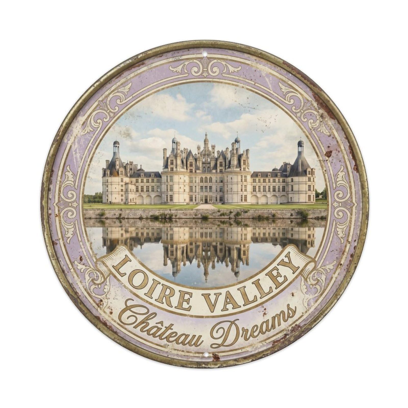 Vintage Travel Chambord Chateau Dreams Metal Tin Sign Plaque Wall Decor for Cafe, Club, Garden Round Metal Poster 8x8Inch