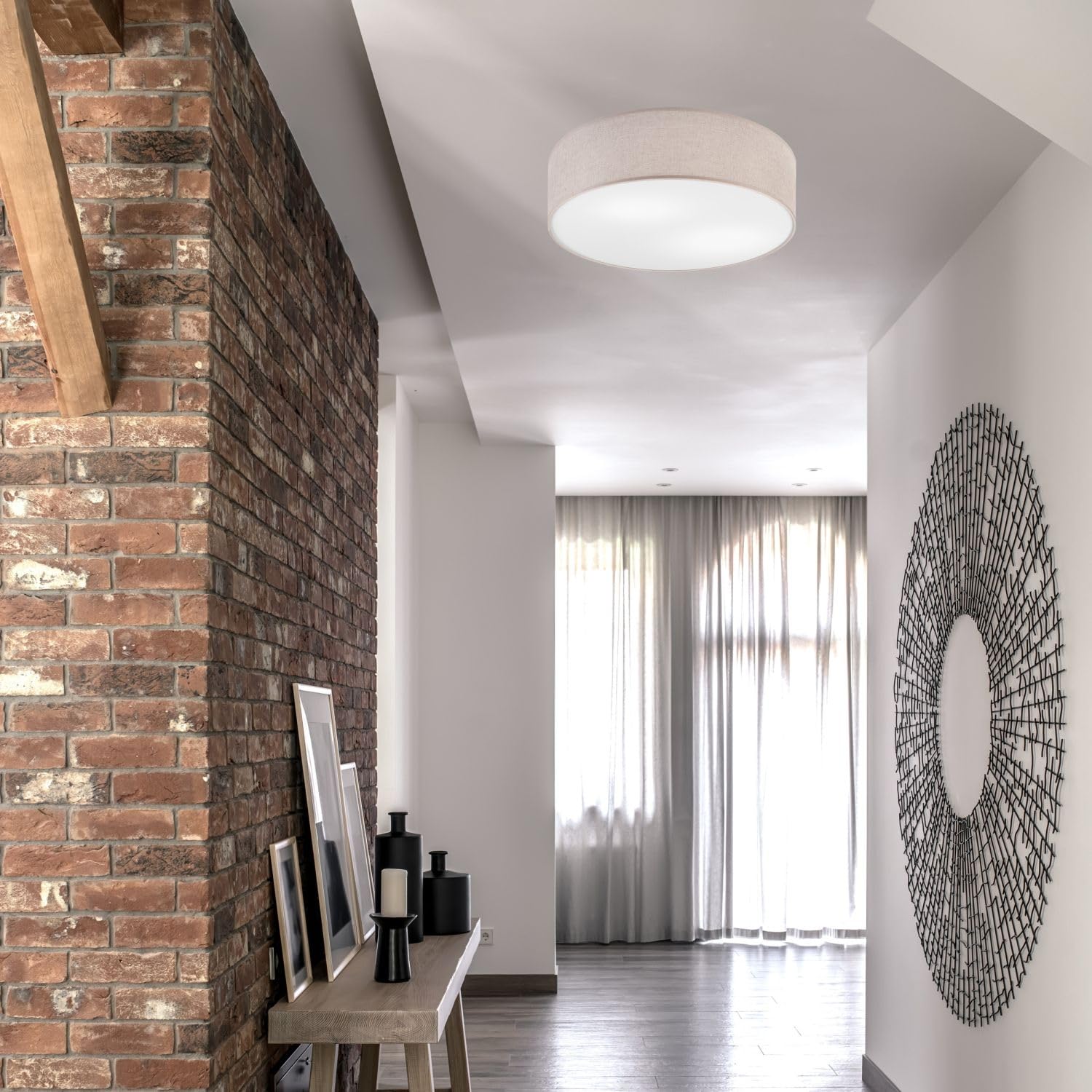 Licht-Erlebnisse Deckenleuchte rund Ø 45 cm für 2x E27 Stoffschirm blendarm wohnlich Modern Deckenlampe Wohnzimmer Schlafzimmer Flur Beleuchtung