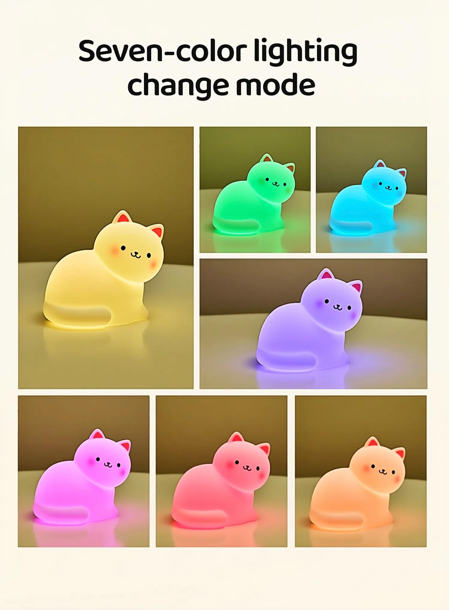 Luz nocturna de gato para niños, bonita lámpara de noche de gato, recargable, regulable, luz nocturna LED de silicona con 7 colores, lámpara de temporización, regalo kawaii, cumpleaños