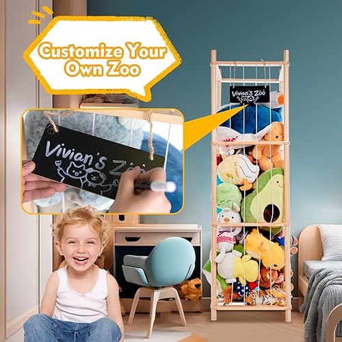 Miniatura 7 de Organizador grande de almacenamiento de animales de peluche, zoológico de almacenamiento de animales de peluche de madera, soporte para juguetes,