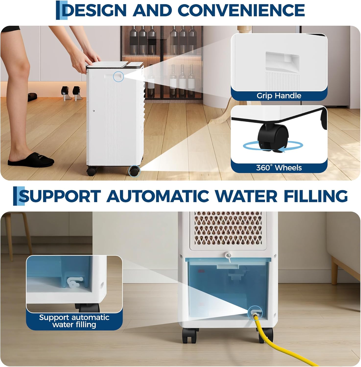 Portable Air Conditioners, 3-in-1 Evaporative Air Cooler with Touch Screen & Remote, 1.84Gal Cooling Fan, 3 Speeds & 3 Modes, 12H Timer, Includes 4 Ice Packs & Rolling Casters for Home, Office