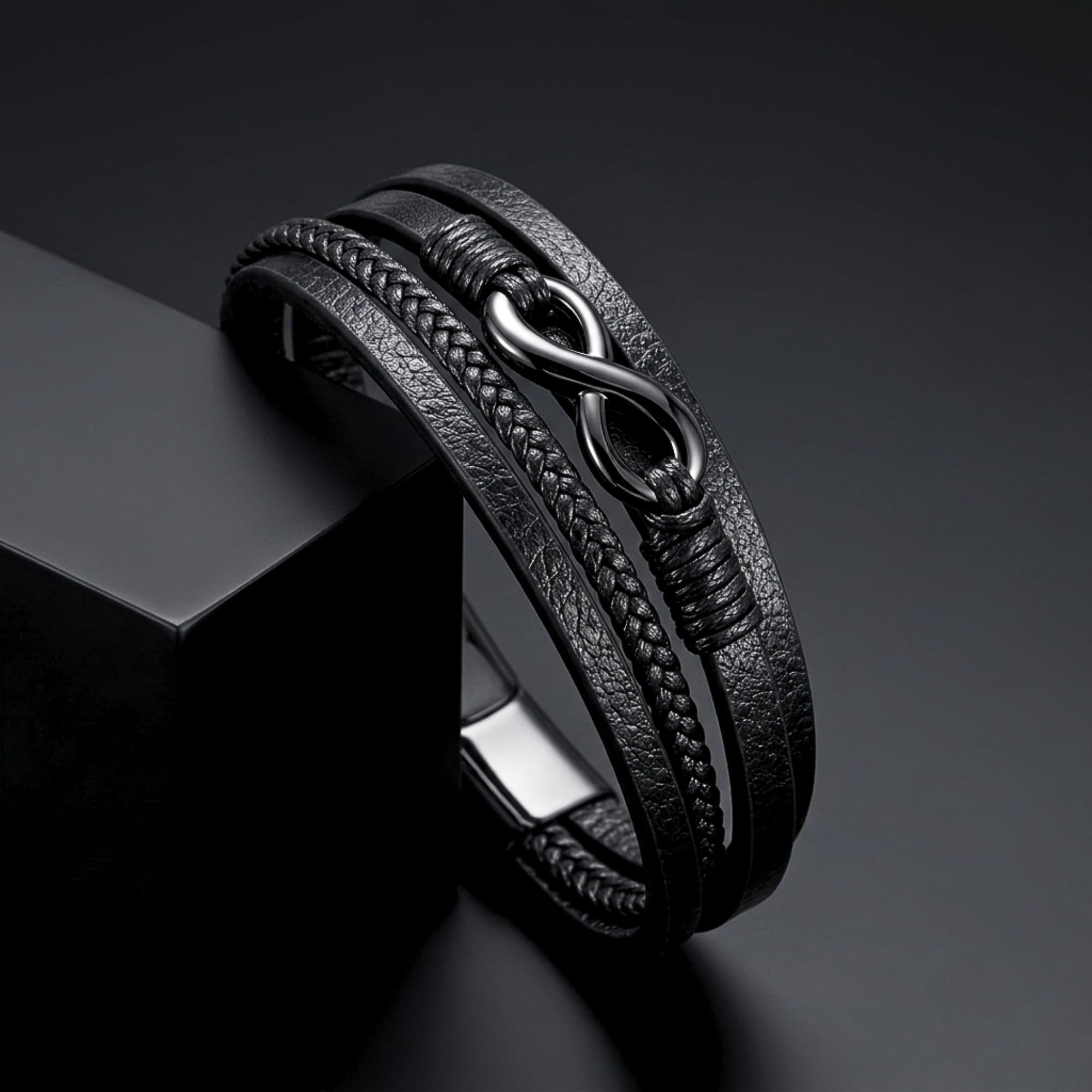 UNIQAL | Unendlichkeit Leder Armband "ETERNAL" Infinity Bracelet | Geschenk box | Magnetverschluss
