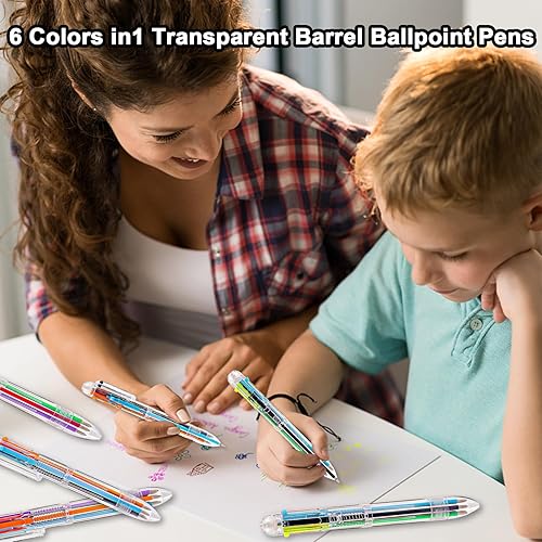 Miniatura 6 de xlehoely Paquete de 24 bolígrafos multicolores, bolígrafos retráctiles 6 en 1 de 0.020 in, bolígrafo de barril transparente de 6 colores para