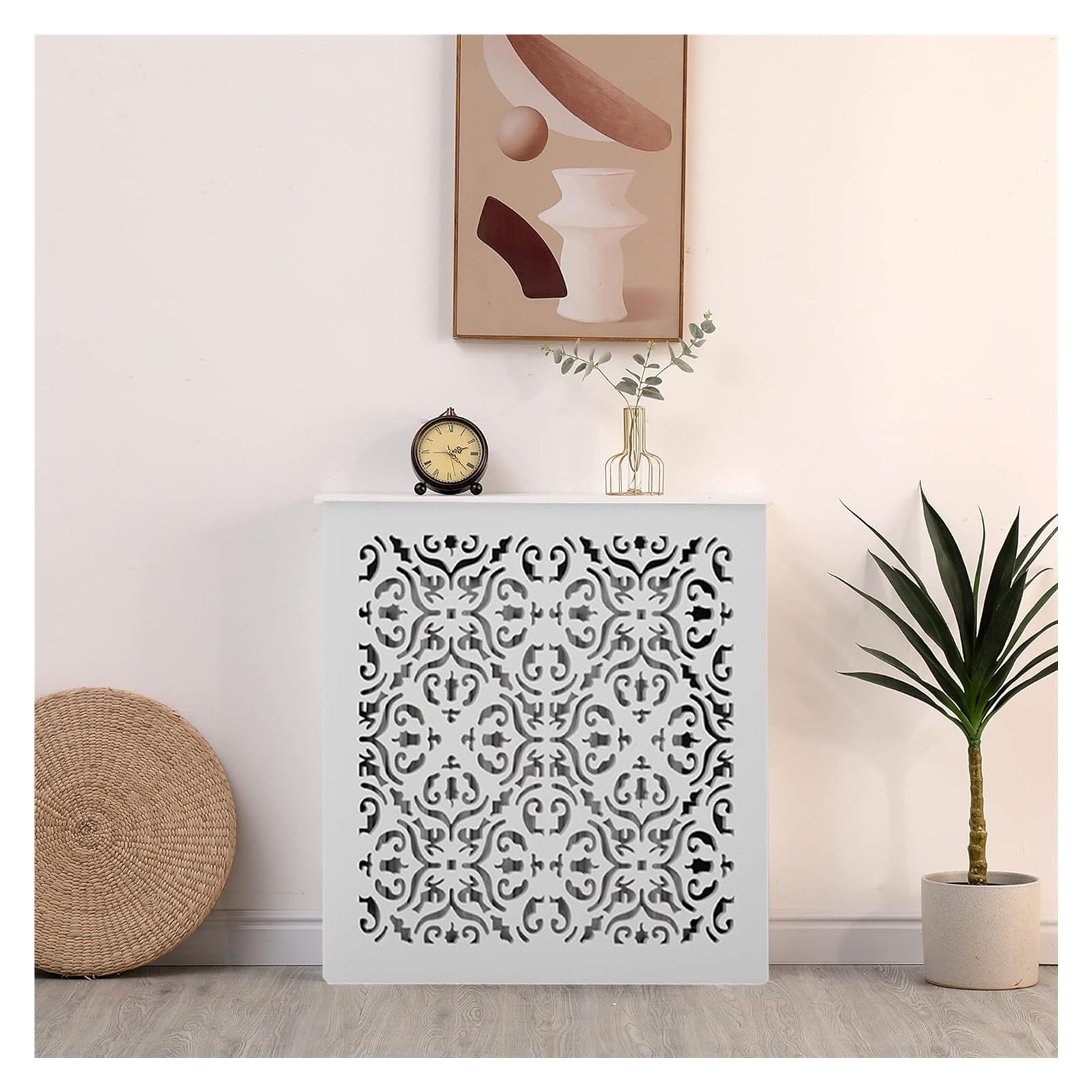 Qulamrdk Modern White Painted MDF Cabinet Radiator Heating Cover Thicken MDF Wooden High Gloss Suitable for Living Room Kitchen Corridor White Wood(50x60x20cm)