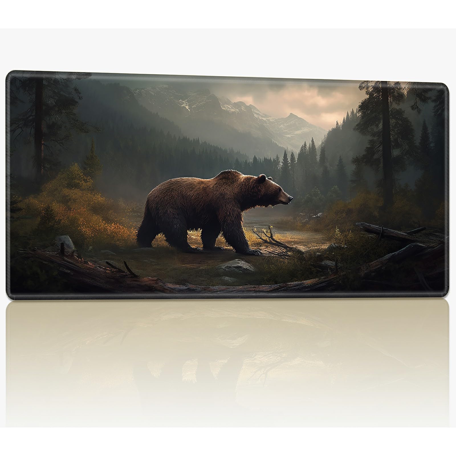 for MTG Playmat with Stitched Edges, 24 x 14 inches Stitched TCG Card Play Mat Commander Board Game Mats Smooth Rubber Surface Battle Game Desk Mat, Brown Bear