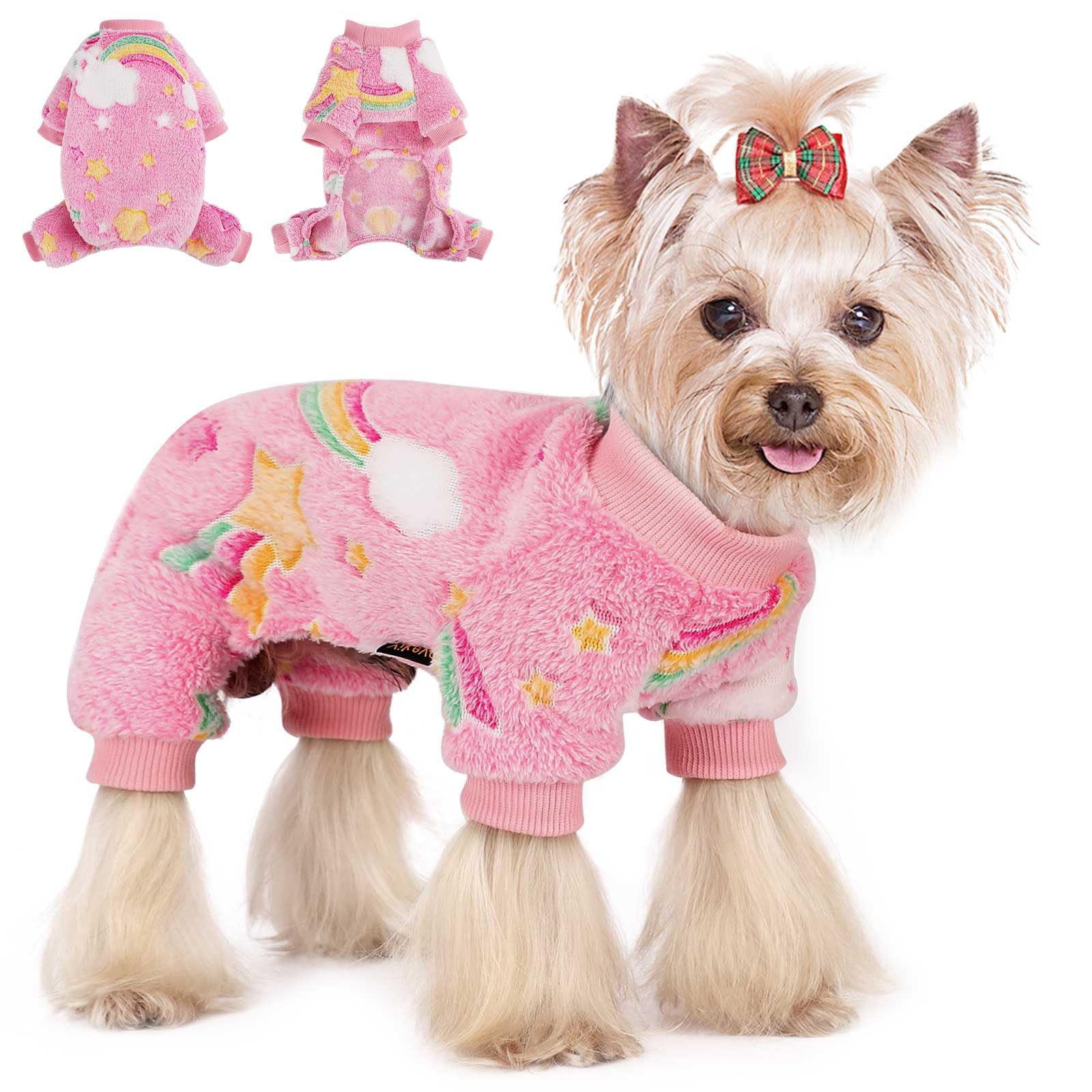 Sebaoyu Dog Pajamas for Small Dogs, Glow in Dark Tie Dye Unicorn Sweater, Super Soft Velvet Material Chihuahua Yorkie Tiny Clothes Outfits(X-Small,