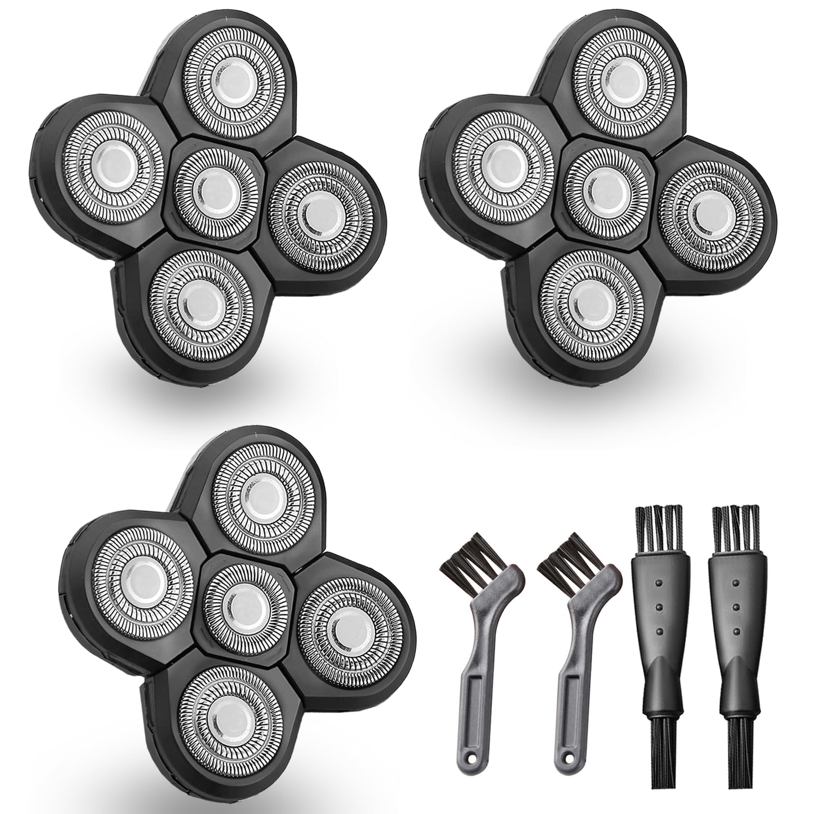 Carreuty 3Pcs 5 Head Shaver Replacement Blades for Freebird Head Shaver, Universal 5 Blades Shaver Replacement Heads for Electric Razor Shaver Head, Bald Men Freedom Grooming Head and Face, Black 1 Count (Pack of 3)