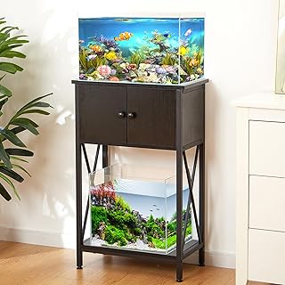 LAQUAL 10 Gallon Fish Tank Stand with Cabinet, Double Aquarium Stand for 10 &amp; 5 Gallon Fish Tank, Heavy Metal Stand with S...