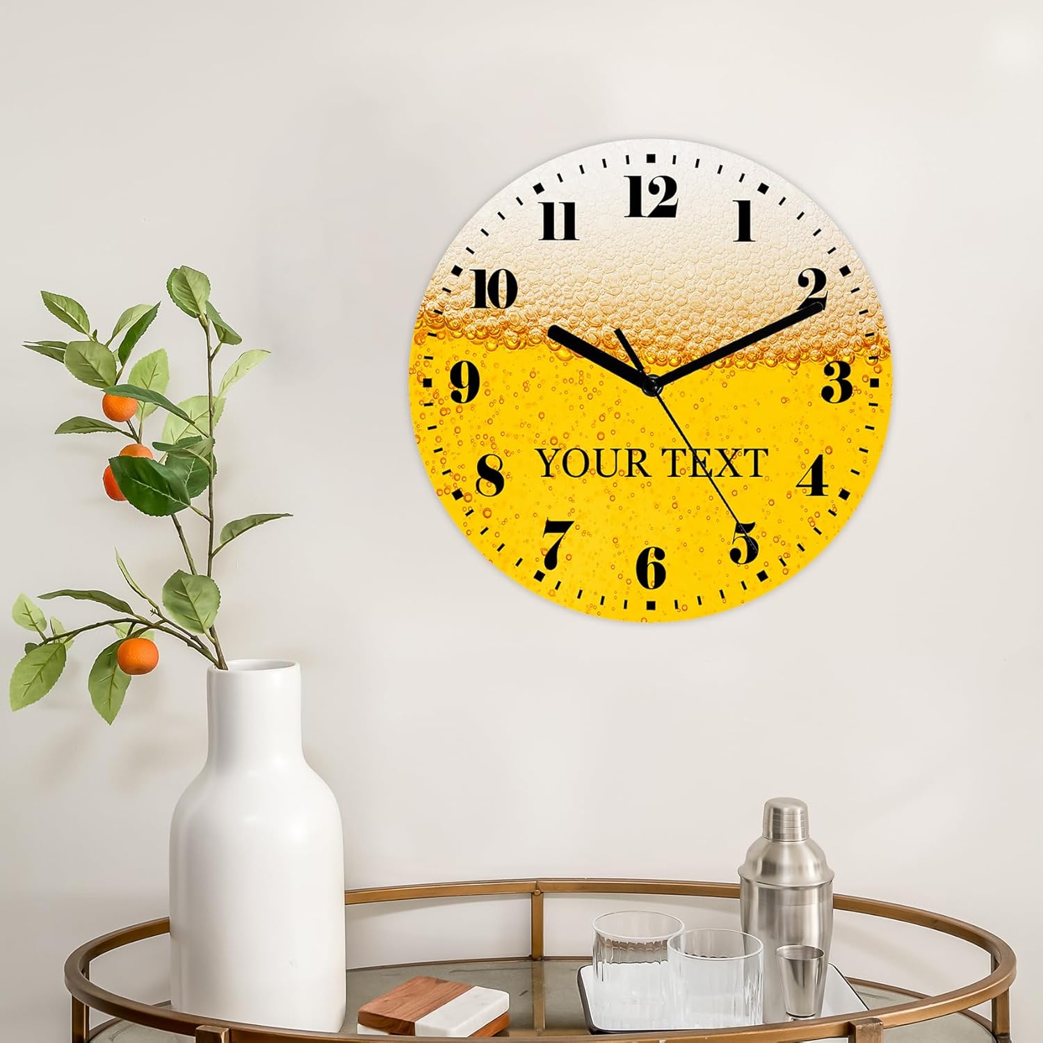 Beer Personalized Wall Clock Custom Modern 11.6 Inch Silent Non-Ticking Wall Clocks for Office Home Bathroom Kitchen Bedroom Round Decorative Clock