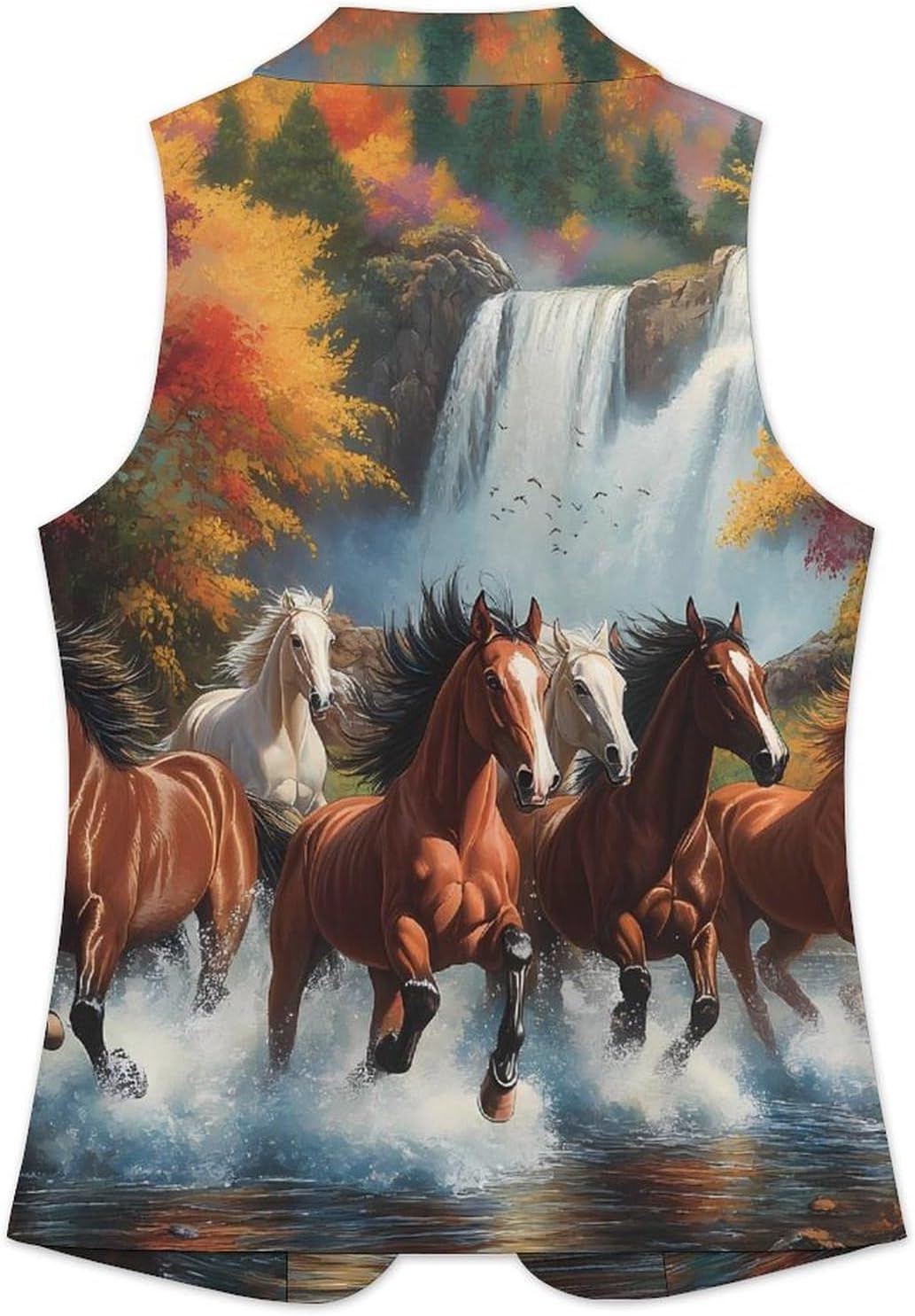 Horses Running River Autumn Trendy Suit Vest for Women V Neck Sleeveless Casual Slim Waistcoat Tops
