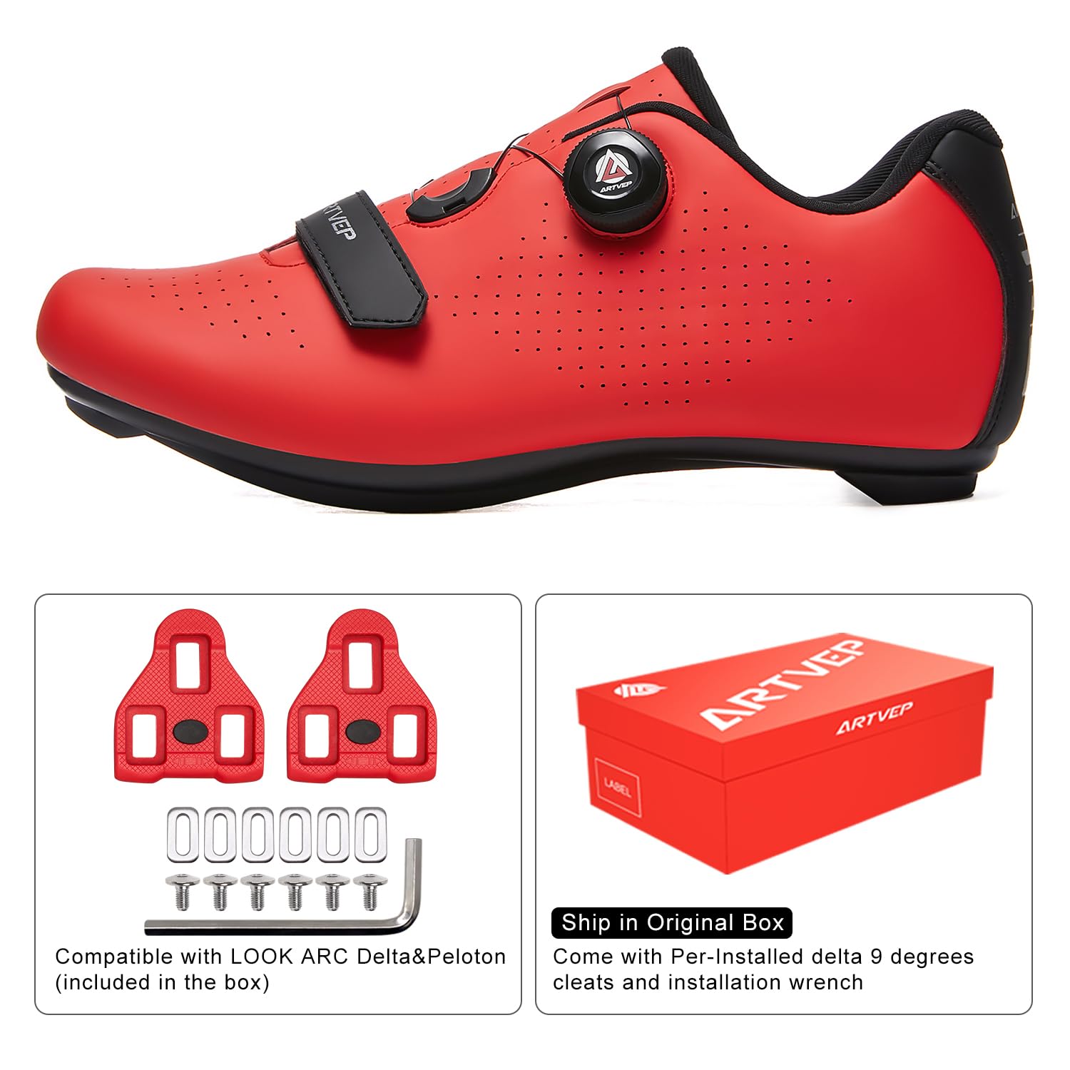 Mujer Zapatillas de Ciclismo para Hombre Zapatillas de Bicicleta de Carretera compatibles con Look SPD SPD-SL Delta Cleats Zapatillas de Bicicleta para Interiores Exteriores Todo Rojo EU 41