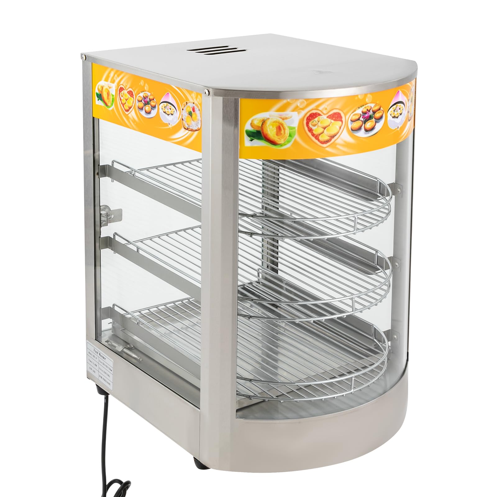 Warmhaltevitrine Speisenwärmer, Wärmeschrank 3-Etagen Elektrischer Speisenwärmeschrank 800W Thekenwärmeschrank, Temperaturbereich 30-85℃ Kommerzieller Speisenwärmer, Silber