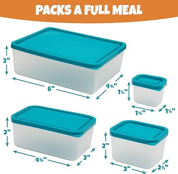 Bentology - Leakproof Portion Control Lunch Containers - No BPA - Set of 4 (Turquoise)