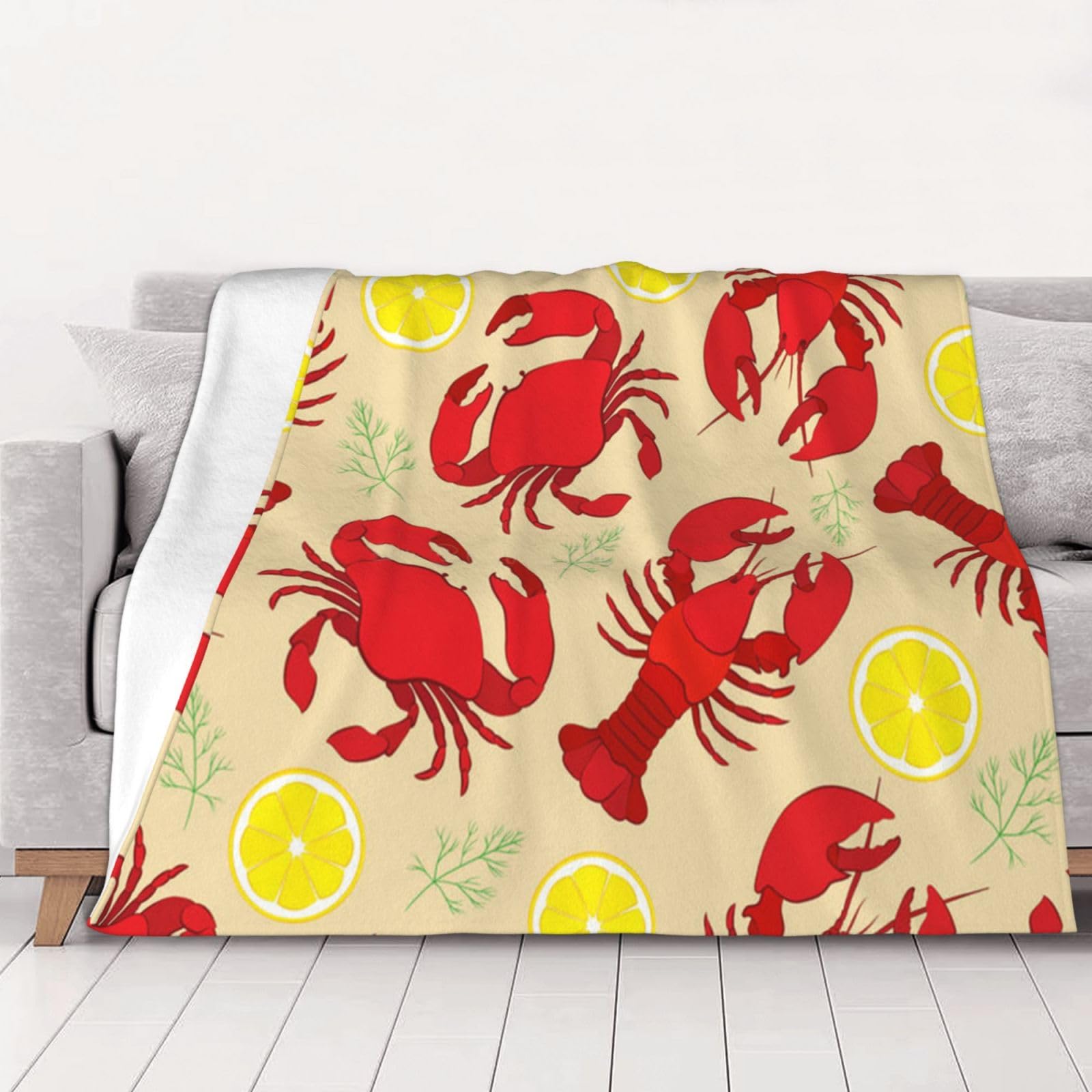 Couverture flanelle crabe et homard douce : plaid haut de gamme lit et canapé