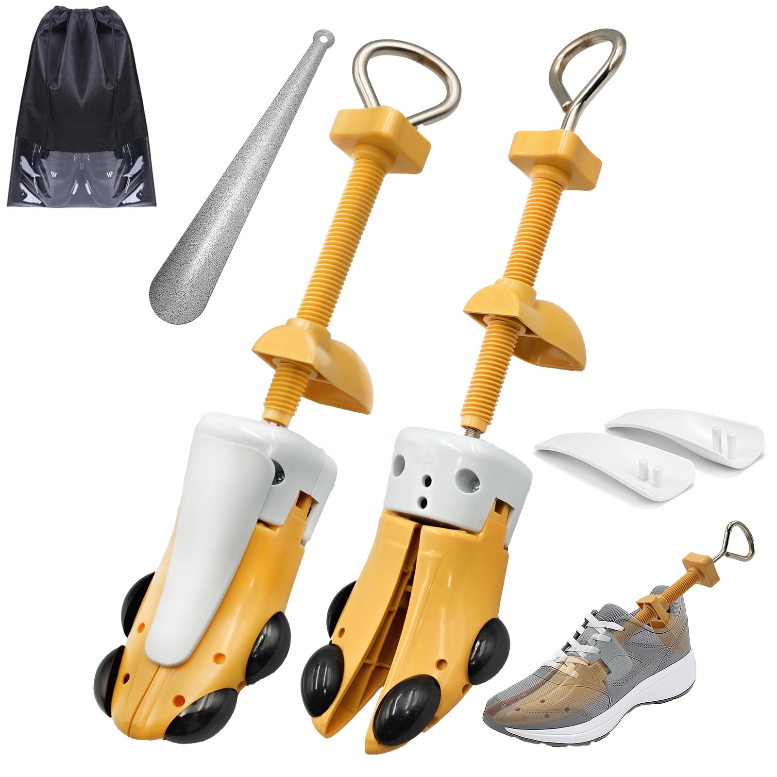 JJDPARTS Estirador de zapatos para mujeres y hombres, par de expansores de zapatos de 4 vías, longitud y ancho ajustables