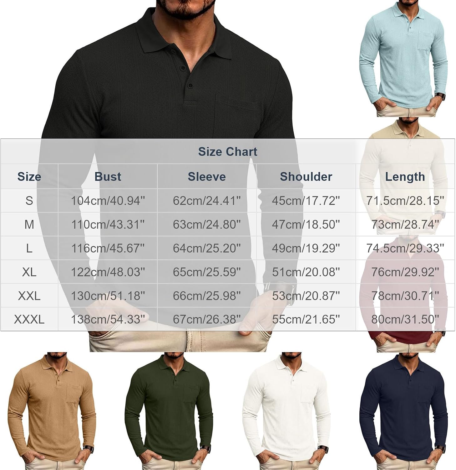 Mens Long Sleeve Shirts Ribbed Knit Casual Golf Tops | Vertical Ribbed Texture, Single Chest Pocket, Turn Down Collar Tops, Smart Casual Attire, Breathable Fall Layering