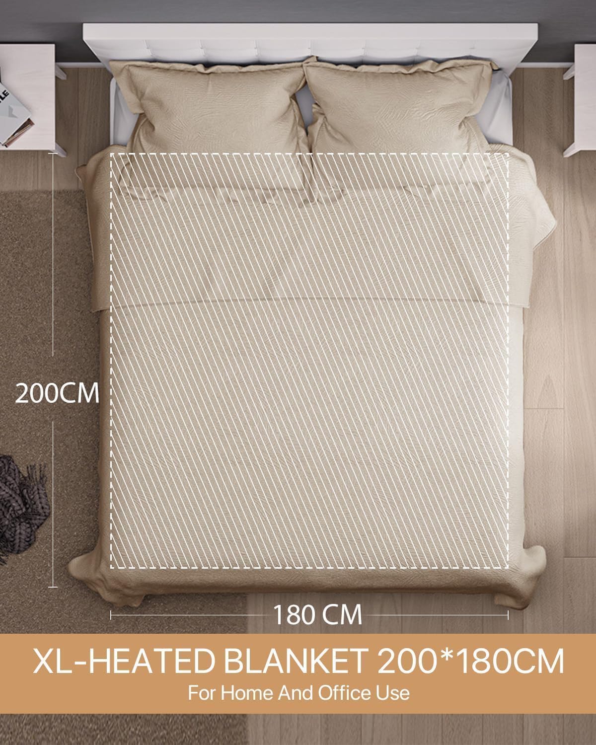 ALLJOY Coperta Termica XXL, Coperta Elettrica con Spegnimento Automatico, in Peluche, 200 x 180cm Extra Grande, Coperta Riscaldante Lavabile, 6 Livelli di Calore e 90 Mins del Timer