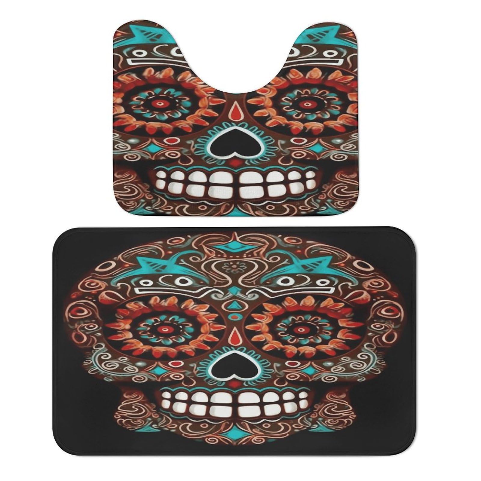 Tapis de sol en velours corail crânes : lot de 2 pour salle de bain et chambre