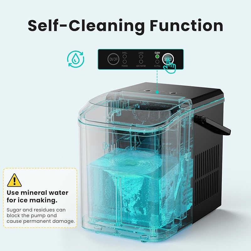 OLIXIS Countertop Ice Maker Machine with Handle, Auto-Cleaning Portable Ice Maker with Basket & Scoop, 26lbs in 24Hrs & 9 Cubes in 6 Mins, 2 Cube Sizes, for Home Party Camping RV, Black image 4