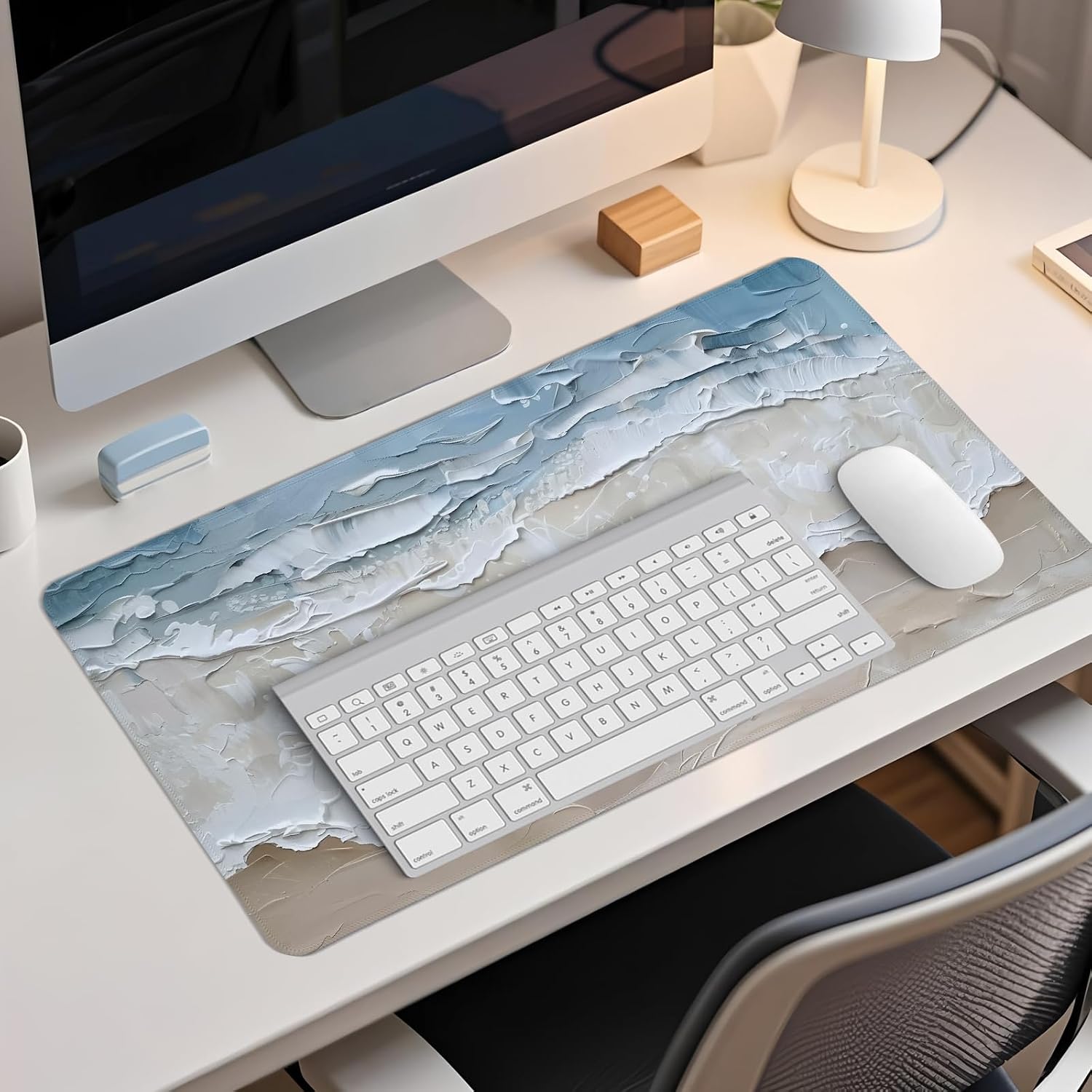 Blue Ocean Coastal Mouse Pad,Wave Mouse Pad,XL Large Ocean Beachy Desk Mat,Girly Summer Coastal Desk Pads,Summer Beachy Home Desktop Decor,23.6x11.8 Inch image 2