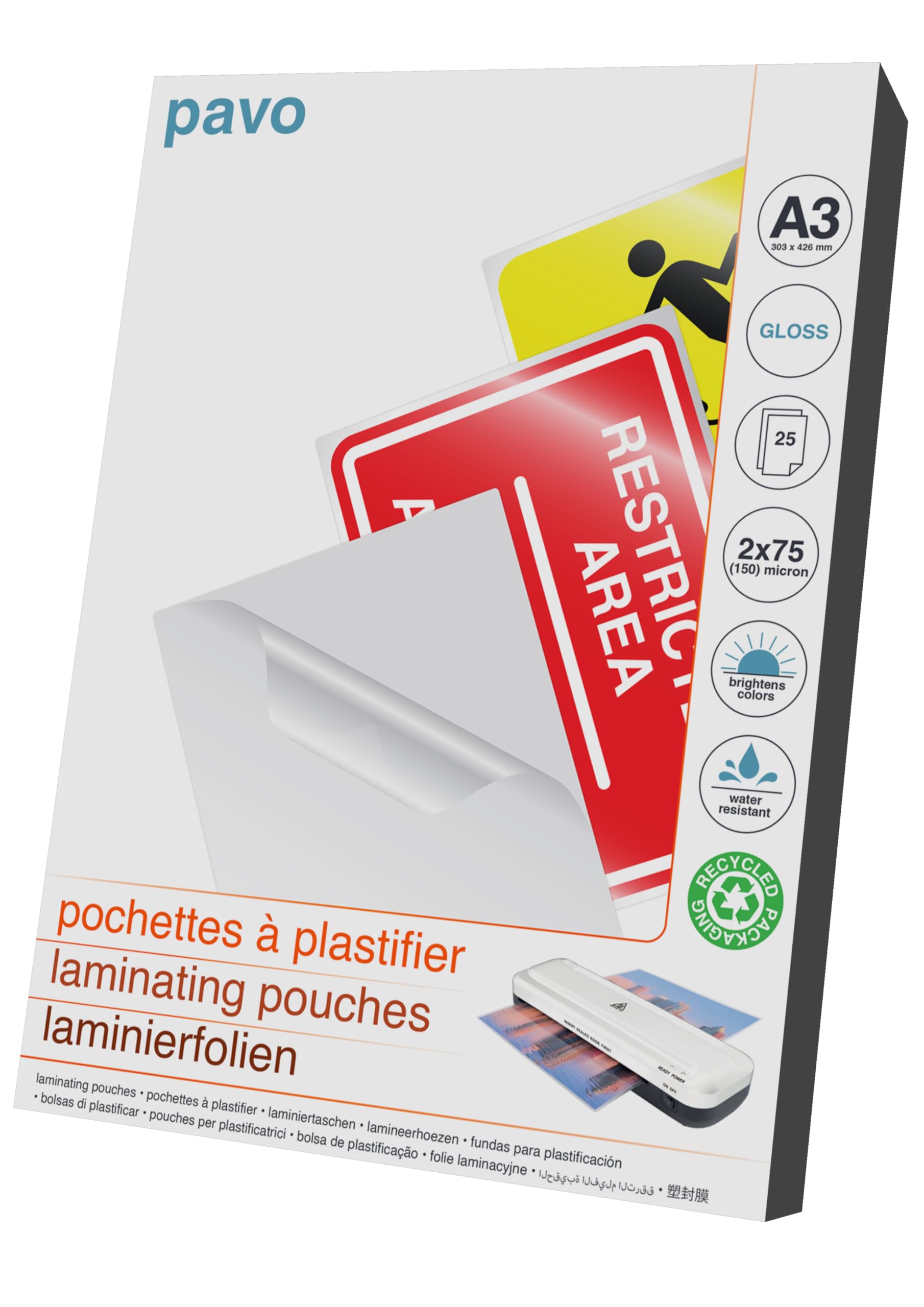 Pavo - Pack de 25 fundas para plastificar A3 75/80 mic - brillo