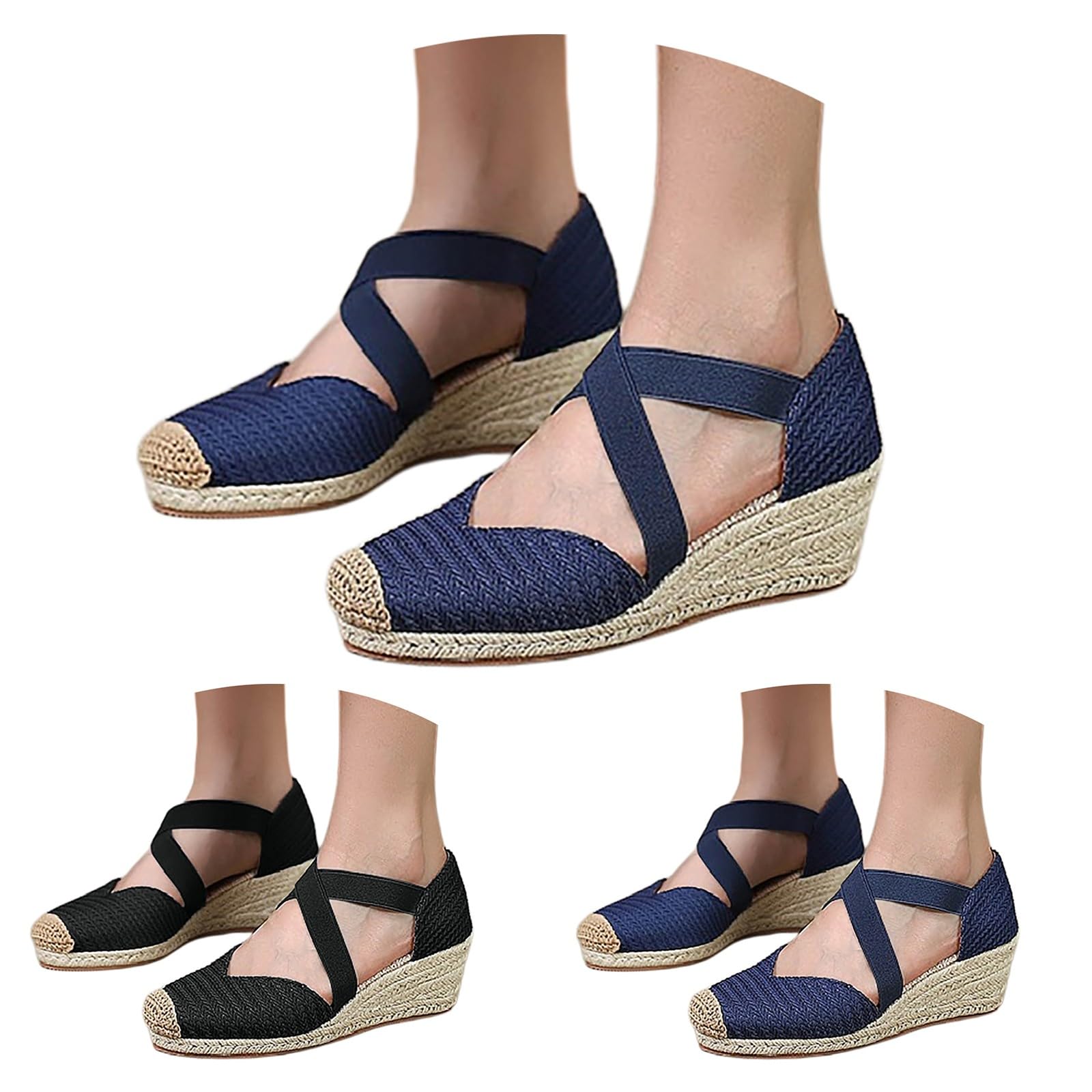 Plataforma Espadrille Sandals - Sandalias de mujer con cordones para verano, zapatos de playa con puntera cerrada, sandalias romanas, sandalias de cuña, sandalias de tiras adaptables para verano y