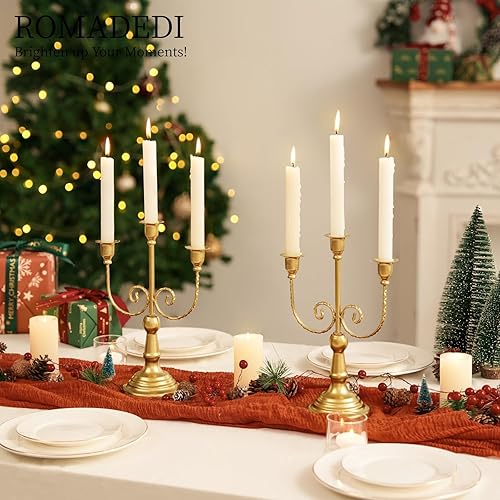Miniatura 2 de Romadedi Portavelas dorados de 3 brazos de 11.8 pulgadas, portavelas de boda para fiesta temática, centro de mesa, decoración de comedor,