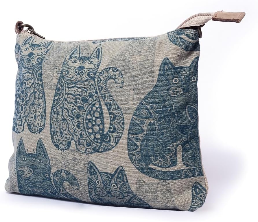 COTT N CURLS Vintage Cat - Wristlet Wallets for Women, Crossbody Sling Bags, Cotton Canvas Purses, 100% Cotton Canvas
