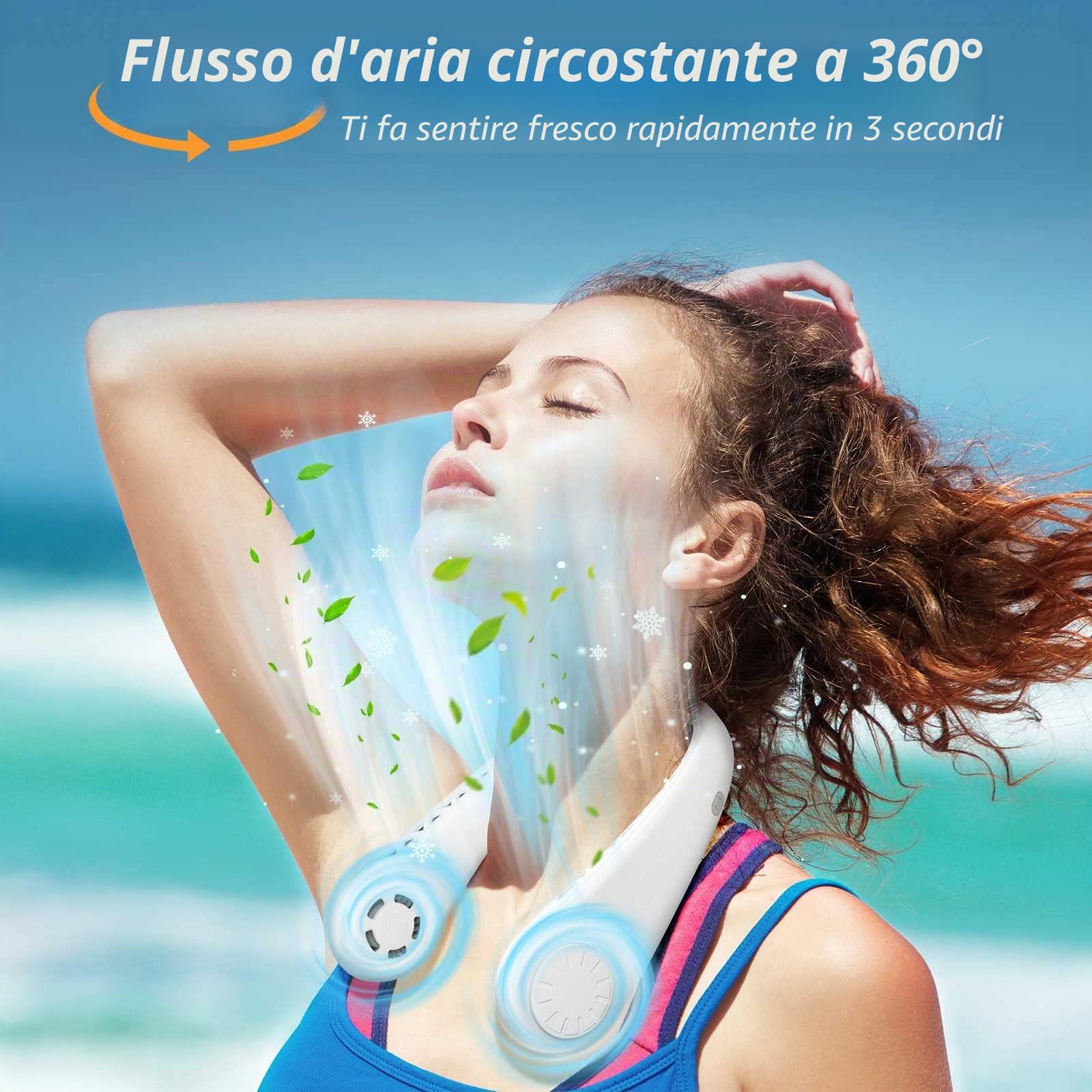 Ventilatore da collo,Ventilatore Portatile USB, Mini Ventilatore da Collo Silenzioso,Regolazione a 3 Velocità,Flusso D'aria A 360°, Batteria da 4000 mAh,Adatto Per Viaggi D'ufficio e Sport
