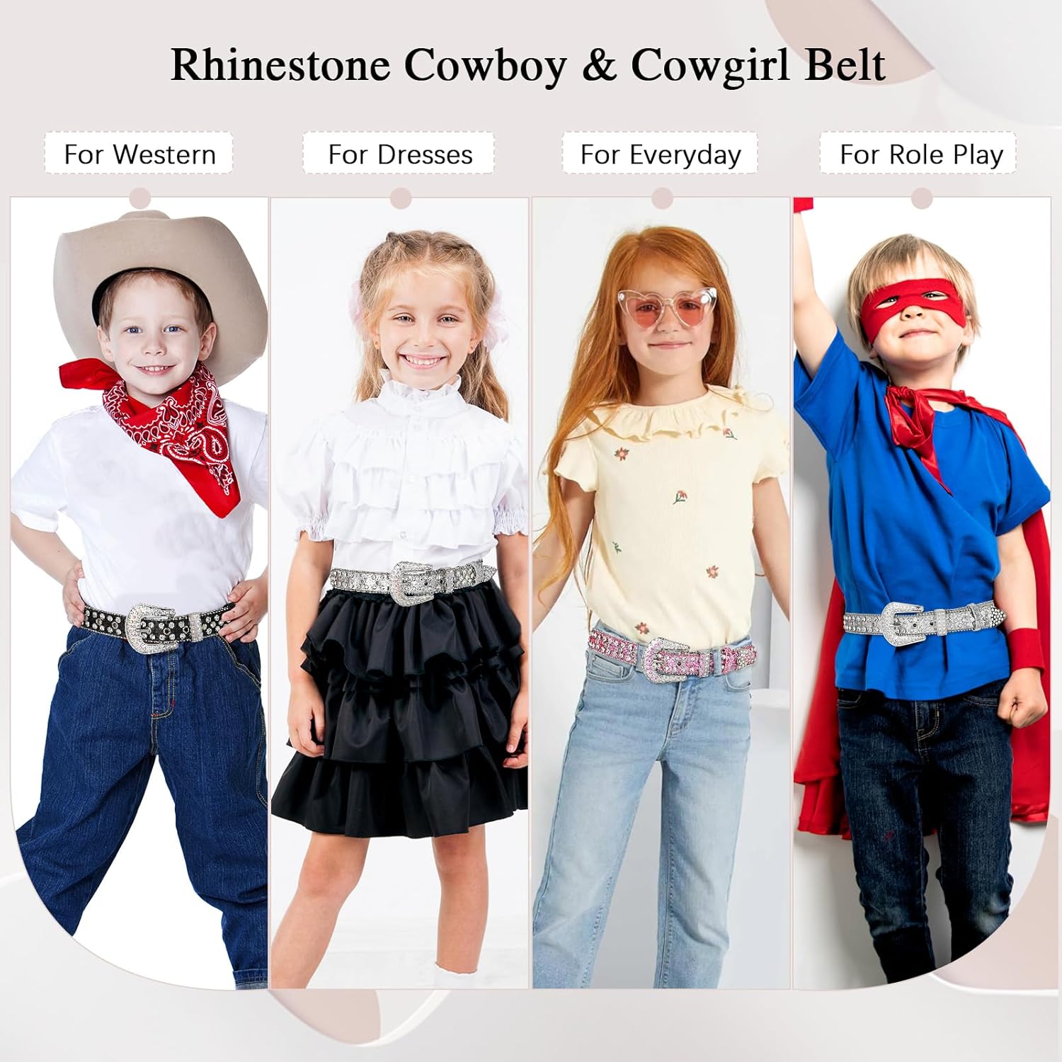 AWAYTR Kids Rhinestone Western Belt - Cowboy Cowgirl Belts with Bling Diamond Studded and Sequin Leather Belt for Jeans - Image 4