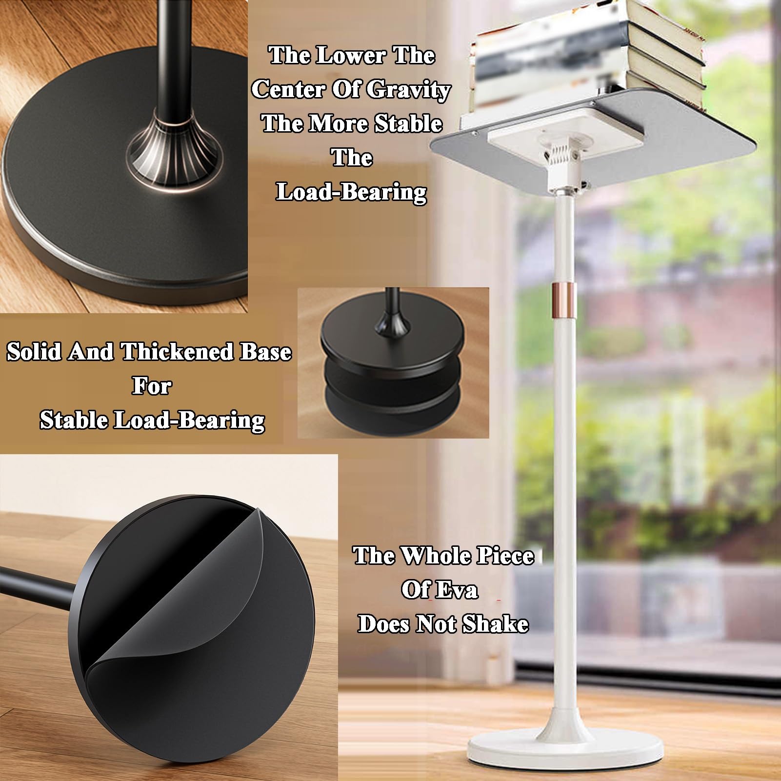 Genérico Soporte de Suelo Ajustable para Libros, Estante de Lectura Multiusos para partituras, Recetas y Libros - Soporte para partituras con Altura Ajustable (Negro)