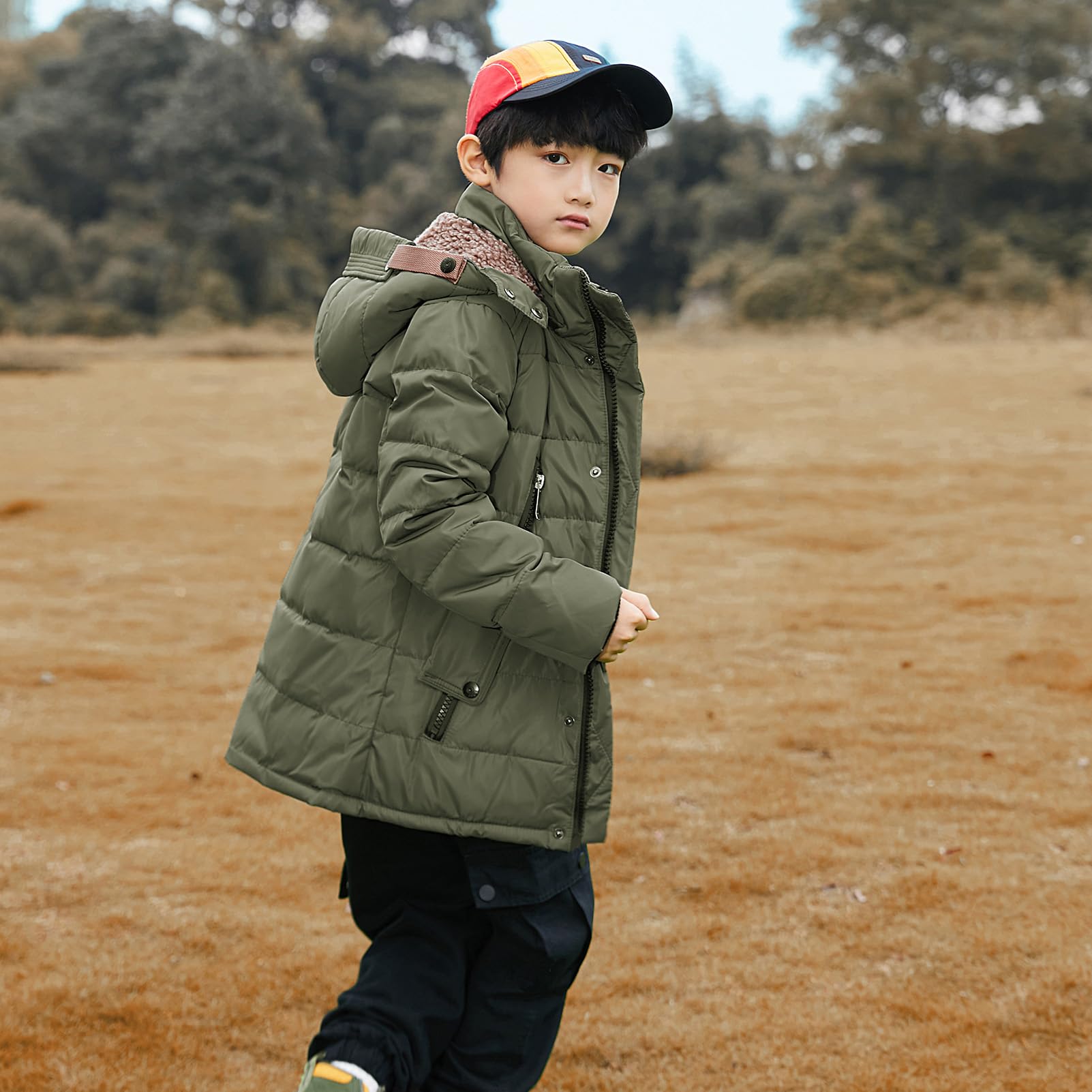 amropi Abrigo para Niño Invierno Chaqueta de Plumas con Capucha Cálido Parka por 5-12 años