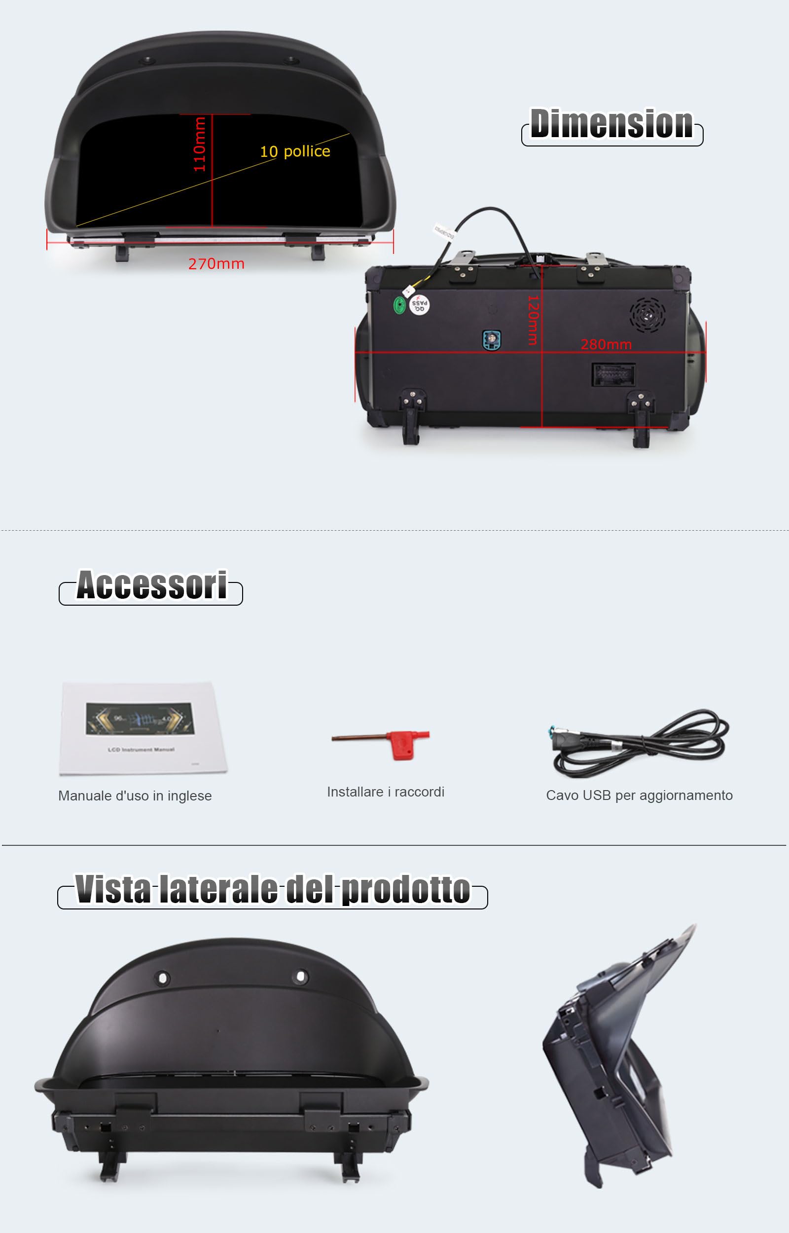 Quadro Strumenti Digitale LCD 10 Pollici per BMW X1 E84 2006-2015 Sistema CCC&CIC Tachimetro Display Cruscotto 4-Core 7 Temi UI Comandi al Volante 1920x720P Display Digitale Schermo HD