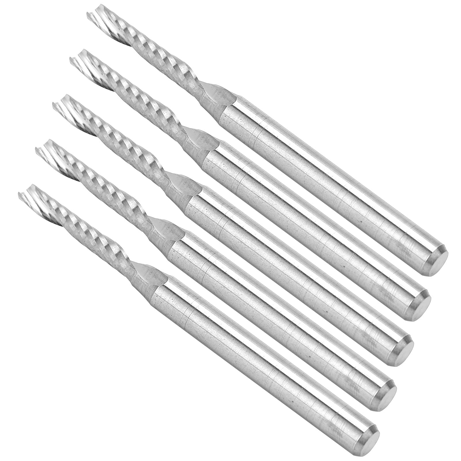 Marhynchus Frezy Spiralne Frez Jednoostrzowy ze Stali Wolframowej 3,175 X 2 X 12 38 Mm Frezy CNC Polerowane na Lustro 5 szt. do Rzeźbienia w Drewnie, Frezowania i Grawerowania