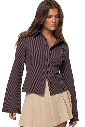 Princess Polly girls Anni Pinstripe Shirt - 4 - Brown