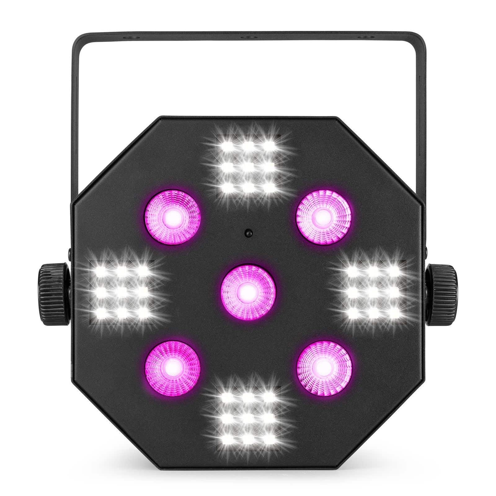 BeamZ MULTIACE2 Jeu de Lumière 2 en 1 RGB - Projecteur UV et Stroboscope, Mode Automatique & Détection du Son, Télécommande, DMX, Idéal pour vos Soirées d'Anniversaires, DJ Mobiles, Bars