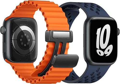 Laxarmer Paquete de 2 correas deportivas con cierre magnético para Apple Watch Ultra de 1.929 in, 1.772 in, 1.732 in, 1.654 in, silicona,